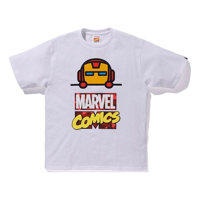 BAPE X Marvel Comic Iron Man Tee Crossover Printing Short Sleeve Unisex White 2F23-110-909