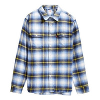 Men's Levis Series Colorblock Plaid Long Sleeves Shirt Blue White Plaid 19573-0121