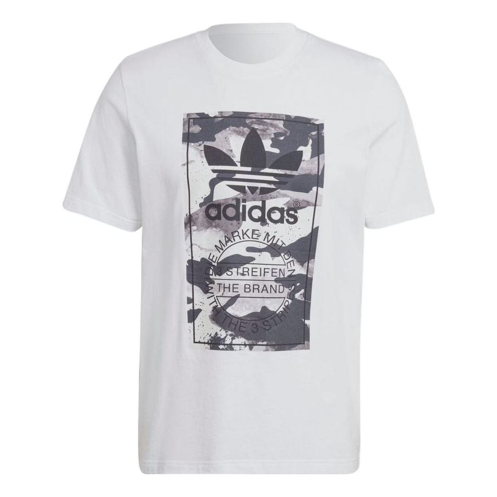Men's adidas Alphabet Logo Camouflage Printing Round Neck Short Sleeve Japanese Version White T-Shirt HN6724