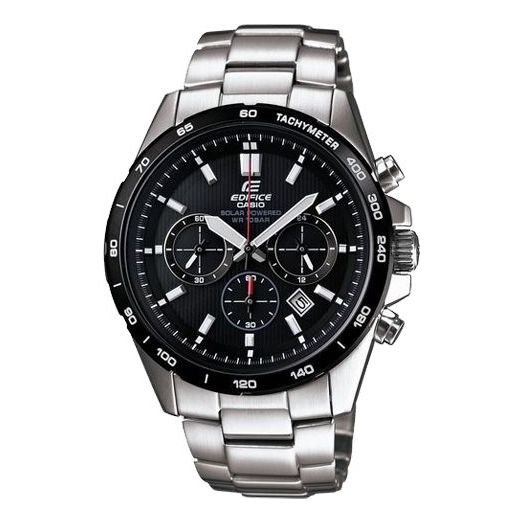 Men's CASIO EDIFICE Series Black Dial Solar Energy Metallic Strap Watch Solar Powered Mens Silver Analog EFR-518SBBJ-1AJF