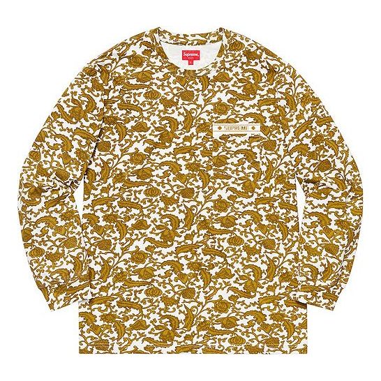 Supreme SS19 Damask L/S Top Long Sleeves Unisex Gold SUP-SS19-10165