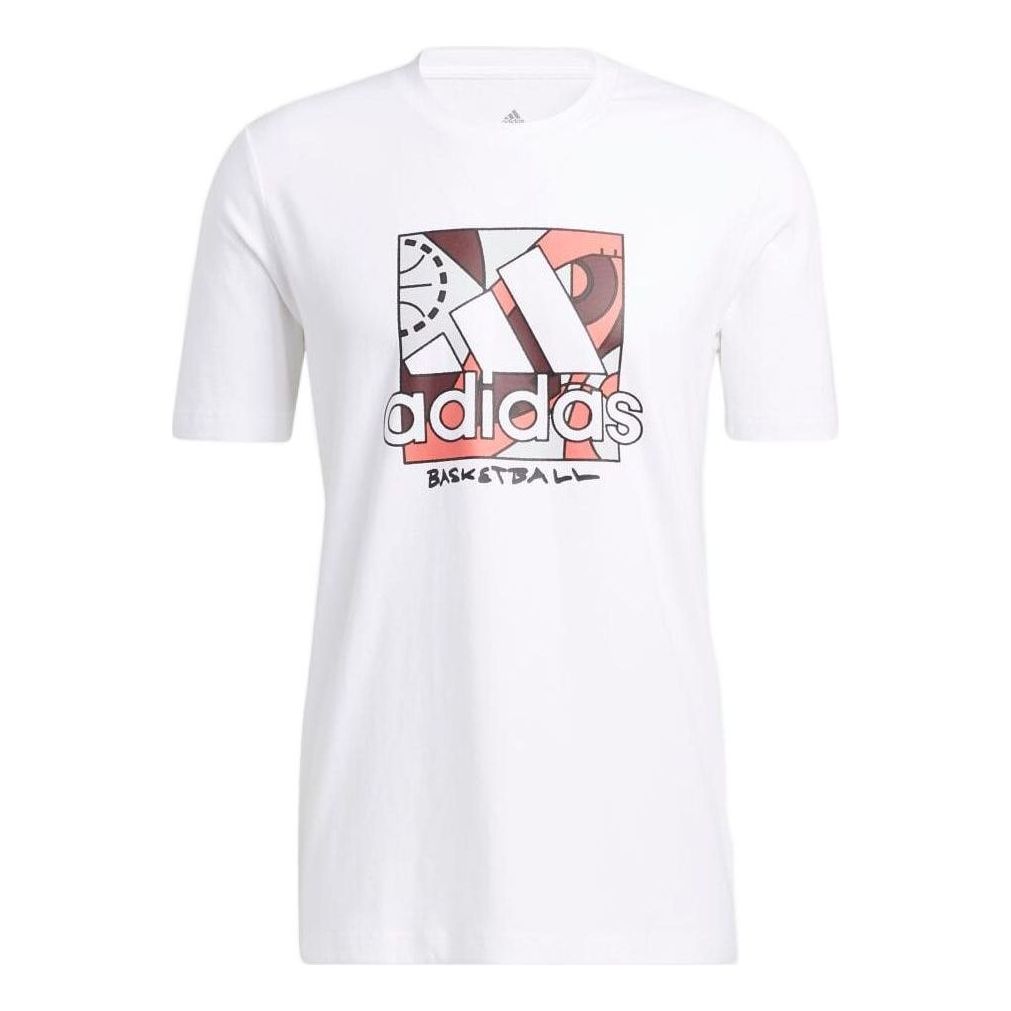 Men's adidas Alphabet Logo Geometry Pattern Printing Round Neck Short Sleeve Japanese Version White T-Shirt HC6911