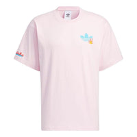 adidas originals Solid Color Cartoon Flame Pattern Printing Round Neck Casual Short Sleeve Pink HM8042