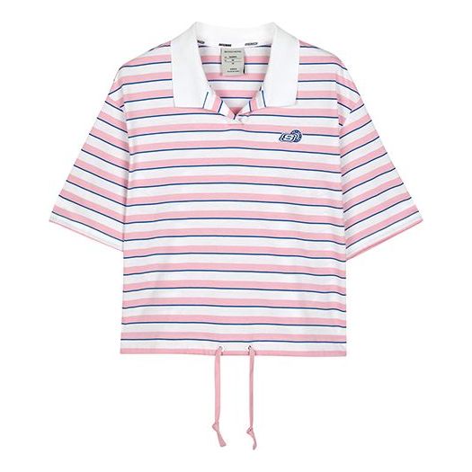 (WMNS) Skechers Stripe Polo Shirt 'Pink White' L223W027