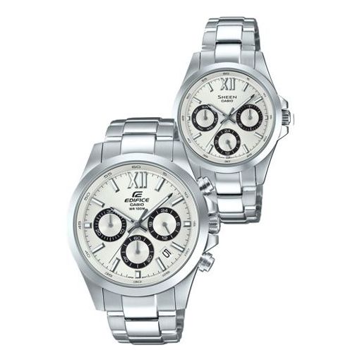 CASIO General EDIFICE & SHEEN Japan / South Korea Fashion Couple White Analog EFB-600D-7A&SHE-3512D-7A