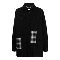 Men's Off-White SS22 Version Logo Printing Plaid Pocket Lapel Jacket Black OMEA227E20FAB0011001