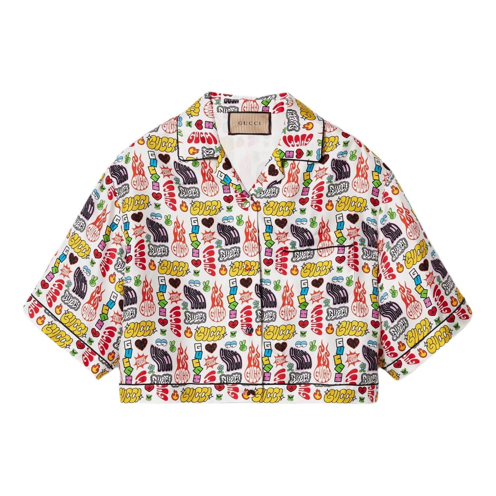 (WMNS) Gucci Graphics Print Silk Shirt 'White Multi-Color' 781763-ZAQCM-9692