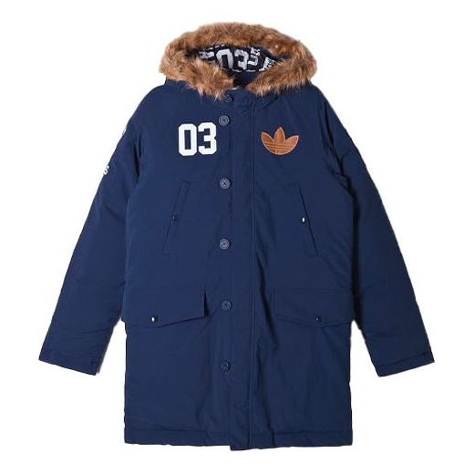 adidas originals Logo Casual Sports hooded down Jacket Navy Blue AC0506