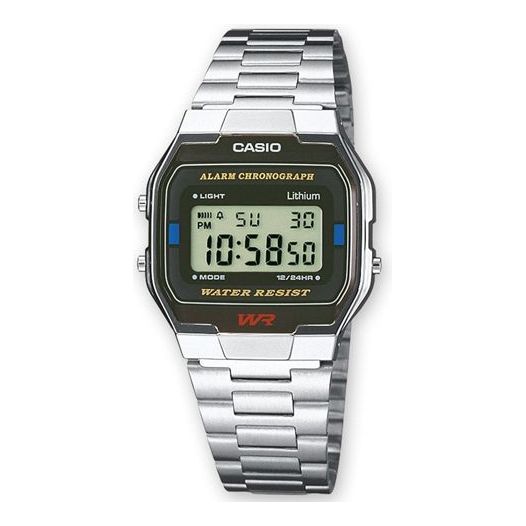 CASIO Stainless Steel Strap Mens Silver Digital A163WA-1QES2021