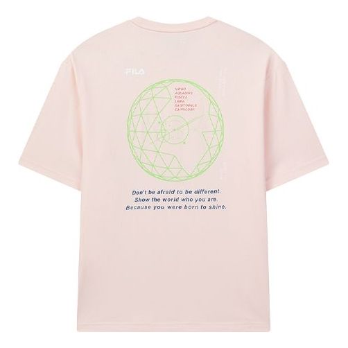 FILA Short Sleeve Small Universe Slogan Printing Short Sleeve Couple Style Pink F71U028101F-LP