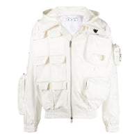 Men's Off-White x C/O Teenage Engineering Crossover Solid Color Multiple Pockets Zipper Hooded Jacket Version White OWTE005