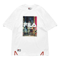 FILA FUSION Printing Logo Sports Loose Short Sleeve Couple Style White T11U136102F-WT