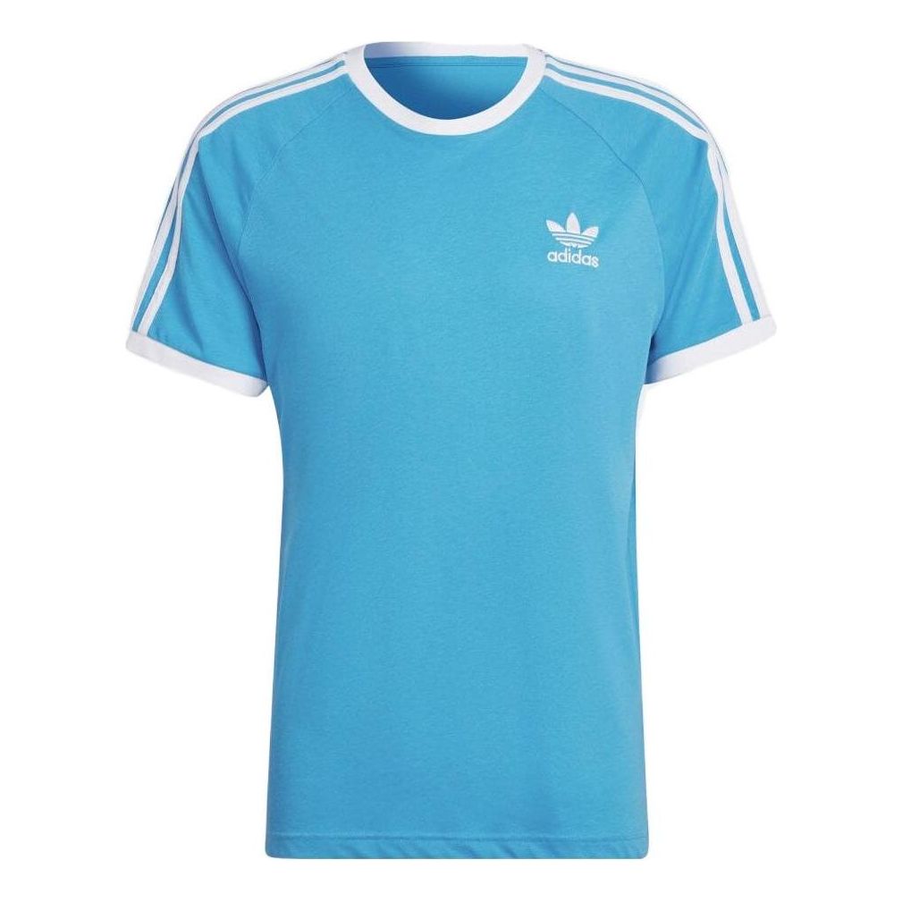 Men's adidas originals 3-Stripes Tee Casual Loose Round Neck Logo Stripe Short Sleeve Blue HB9527