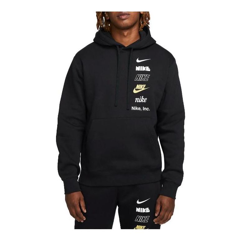 Nike Club Multi Logo Pullover Hoodie 'Black' DX0783-010