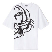 Men's KENZO K-Tiger Tiger Head Pattern Round Neck Short Sleeve White T-Shirt FA65TS5334TK-01