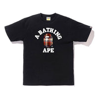 Men's BAPE Plaid Ape Head Pattern Round Neck Short Sleeve Black 0ZXTEM110043E