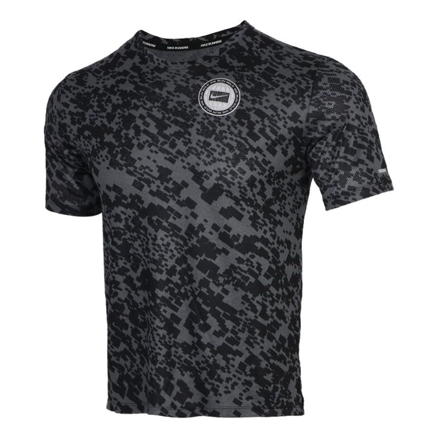 Nike Dri-FIT Miler Wild Run Running Short Sleeve Black Gray CU6043-011