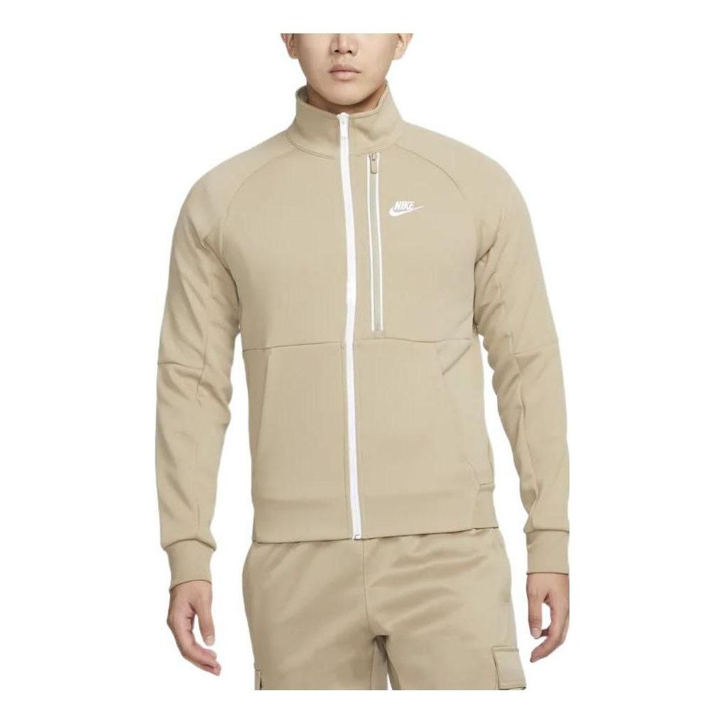 Men's Nike Solid Color Casual Micro Mark Printing Stand Collar Jacket Creamy White DA0004-247