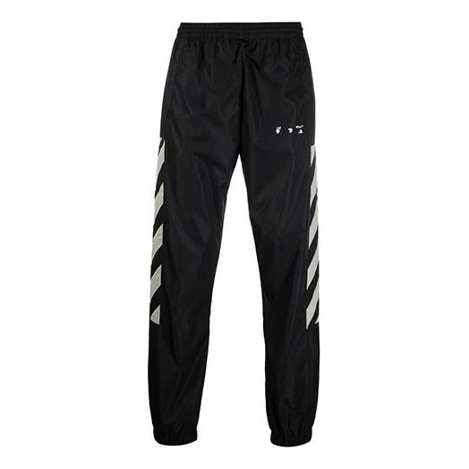 Men's Off-White FW21 Logo Diagonal Stripes Bundle Feet Sports Pants/Trousers/Joggers Black OMCJ001F21FAB0011017