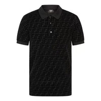 Men's FENDI FF Alphabet Dark Pattern Printing Short Sleeve Black Polo Shirt FY0985A7D5F0ABB