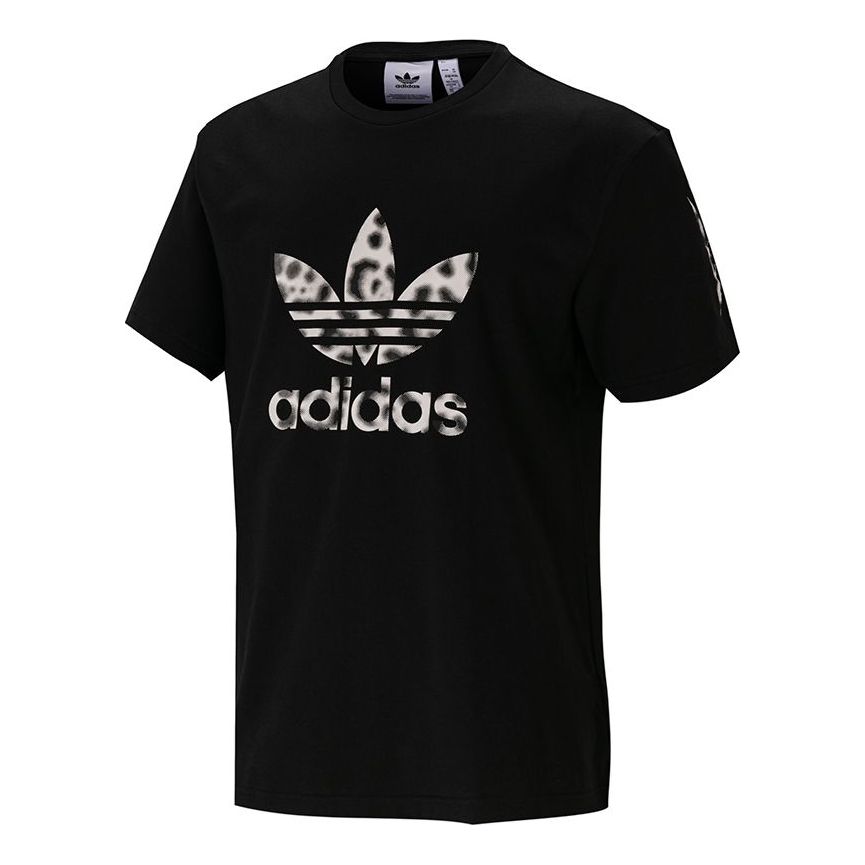 adidas originals Animal Tee Leopard print Printing Logo Sports Round Neck Short Sleeve Black GT4364