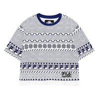 FILA FUSION x WM White Crossover Printing Loose Round Neck Short Sleeve Blue Totem T-Shirt T11W127104F-WT