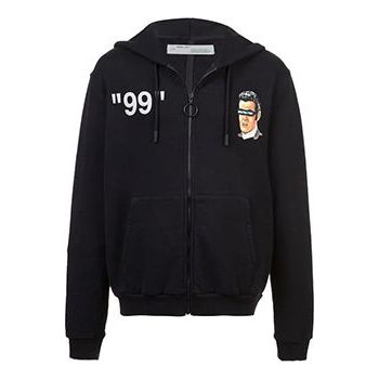Off-White SS19 Printing Hooded Fleece Men Black OMBE001R19B970021088