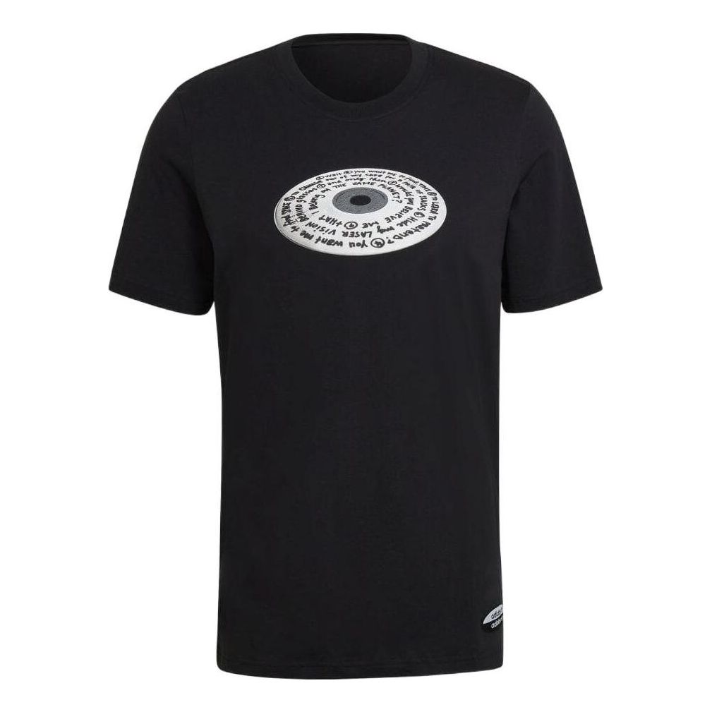 Men's adidas Geometry Pattern Printing Round Neck Pullover Short Sleeve Japanese Version Black T-Shirt HF2331