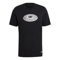Men's adidas Geometry Pattern Printing Round Neck Pullover Short Sleeve Japanese Version Black T-Shirt HF2331