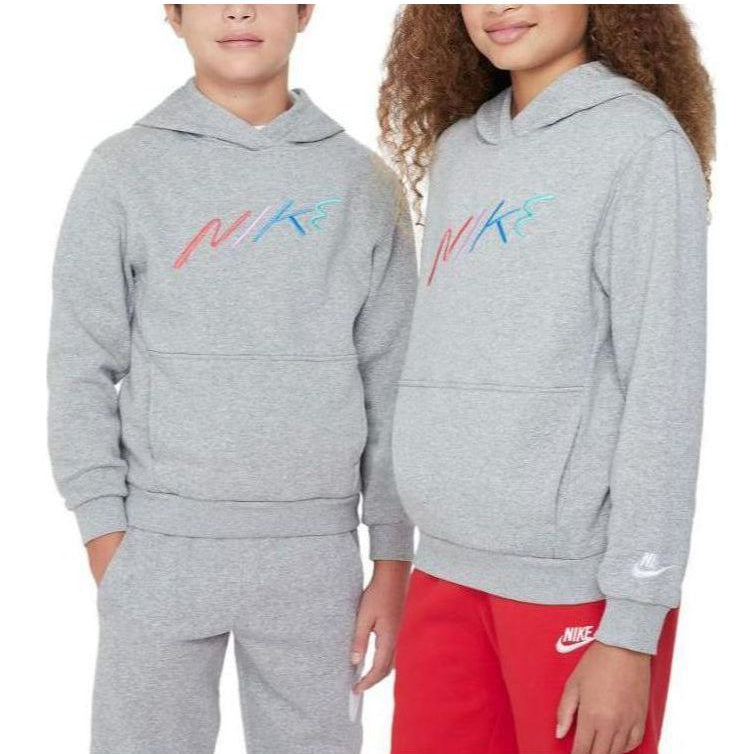 (GS) Nike Sportswear Club+ Pullover Hoodie 'Dark Grey Heather White' FD3176-063