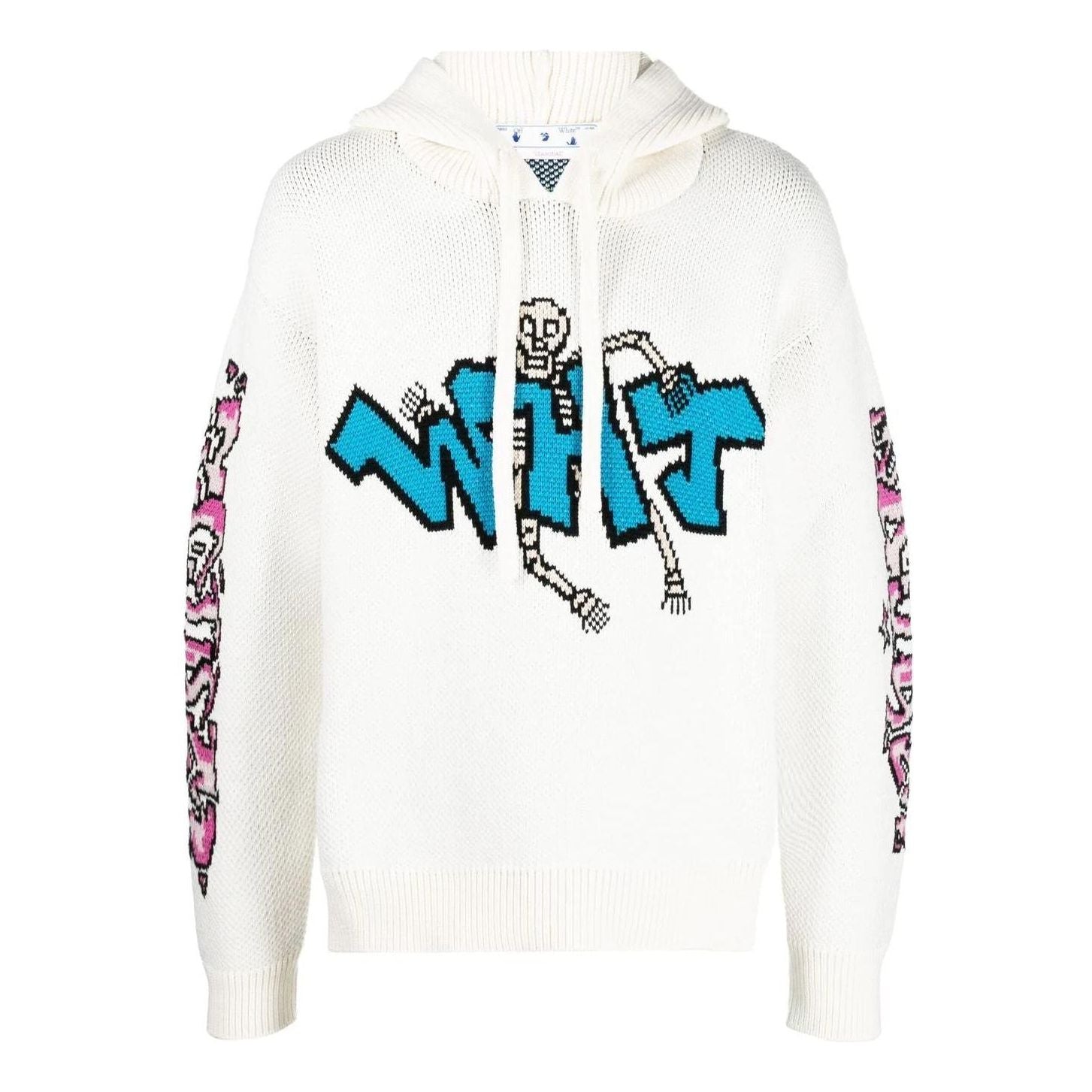 Men's Off-White FW22 Solid Color Graffiti Long Sleeves Hooded Knit White OMHA167F22KNI0010384