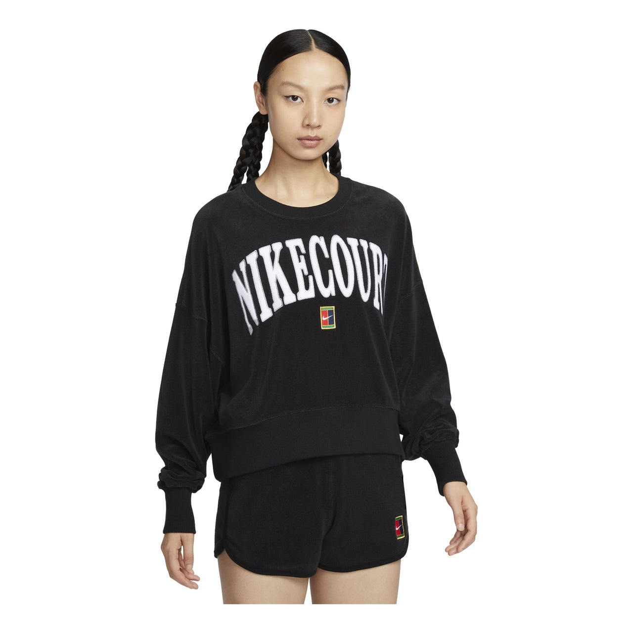 (WMNS) Nike Court Heritage Over-Oversized Crewneck Graphic Tennis Sweatshirt Asia Sizing 'Black' FQ2243-010