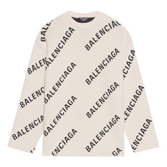 Balenciaga All Over Logo Crewneck Wool Knit Sweater 'White' 657401T32009054