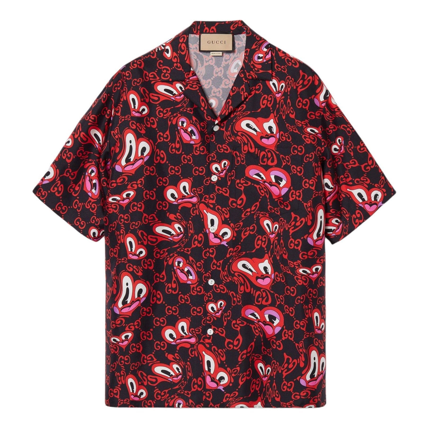 Gucci GG Hearts Silk Bowling Shirt 'Black Red' 782500-ZAQEB-1072