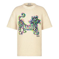 DIOR x KENNY SCHARF SS21 Tiger embroidered knitted Tee M Cream 193M636AT329-C089