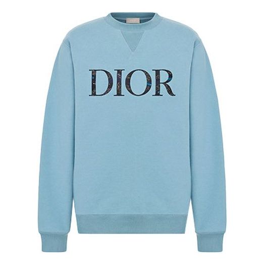 Men's DIOR FW21 Alphabet Printing Round Neck Pullover Blue 143J687A0531-C585