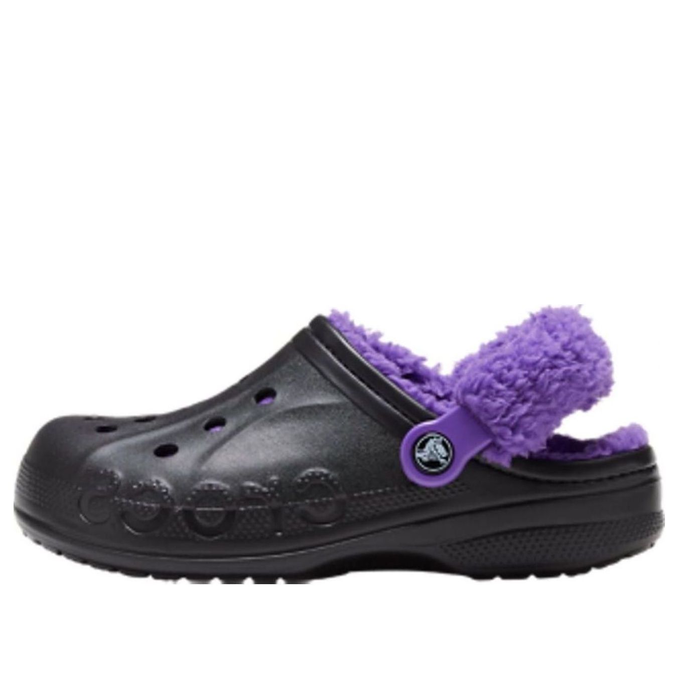 Crocs Baya Lined Fuzz Strap Clogs 'Black Purple' 20663309V