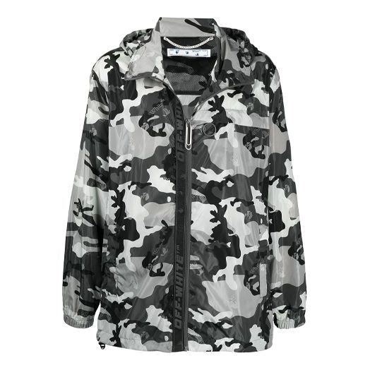 Off-White SS21 Logo Pattern hooded Zipper Jacket Ordinary Version White Camouflage OMEB014S21FAB0020900