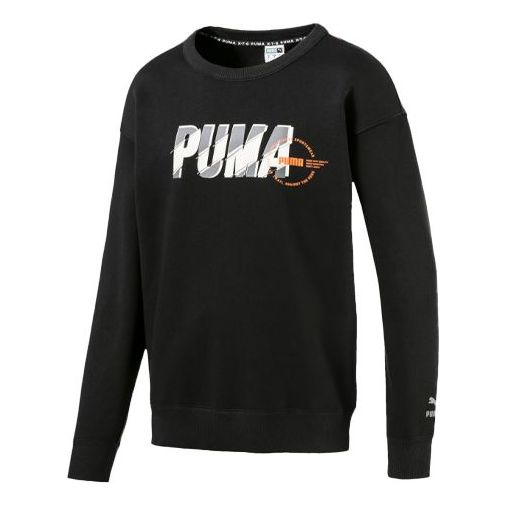 PUMA Alphabet Logo Printing Fleece Lined Round Neck Black 597200-01