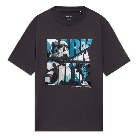 Li-Ning x Star War Crossover Sports Fashion Series Casual Sports Breathable Printing Pullover Short Sleeve Black Gray T-Shirt AHSS715-3
