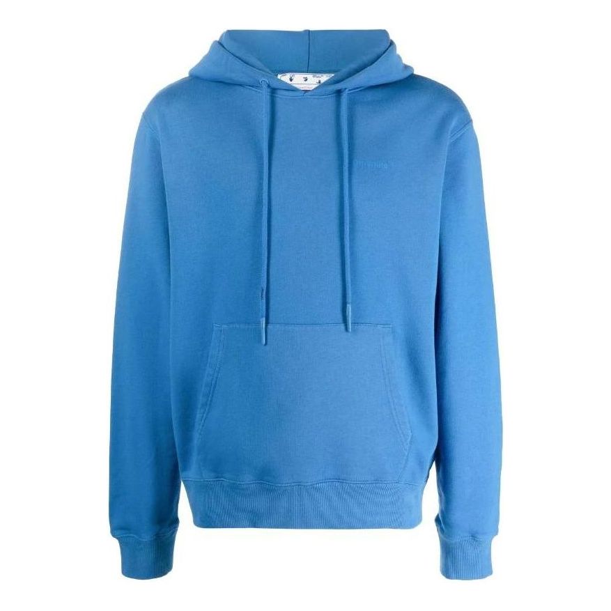 Men's Off-White FW22 Solid Color Back Stripe Printing Hooded Long Sleeves Version Blue OMBB097F22FLE0034545
