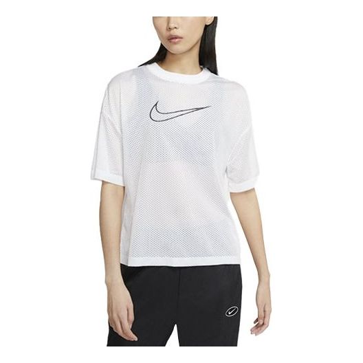 (WMNS) Nike Training Sports Mesh Breathable Quick Dry Short Sleeve White CK1457-100