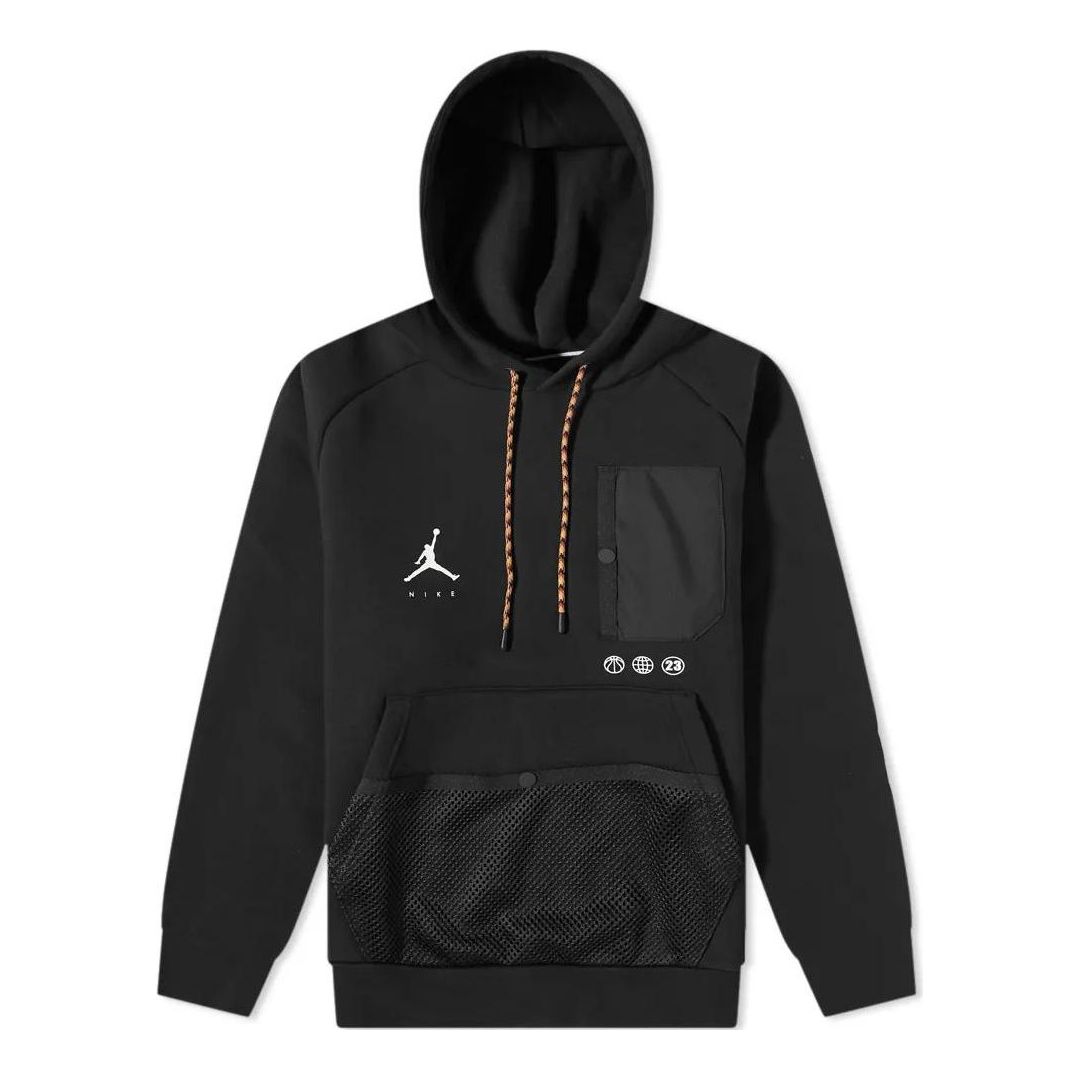 Men's Air Jordan Logo Printing Drawstring Hooded Pullover Long Sleeves Black DJ0258-010