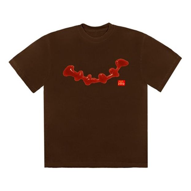 Travis Scott Cactus Jack x Mcdonald Unisex Ketchup Printed Round-neck Tee Brown TC-11