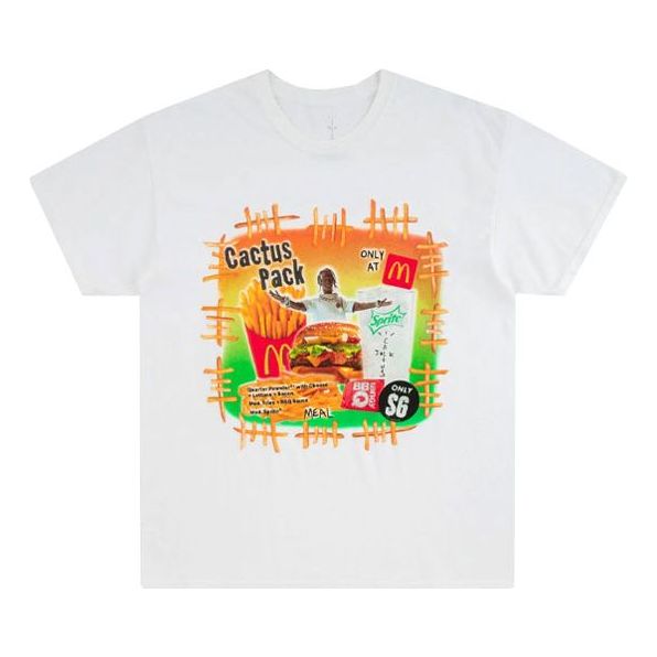Men's Travis Scott Vintage Bootleg Tee Cactus Printing Round Neck Pullover Short Sleeve White T-Shirt CJMD-SS115