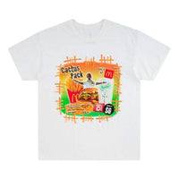 Men's Travis Scott Vintage Bootleg Tee Cactus Printing Round Neck Pullover Short Sleeve White T-Shirt CJMD-SS115