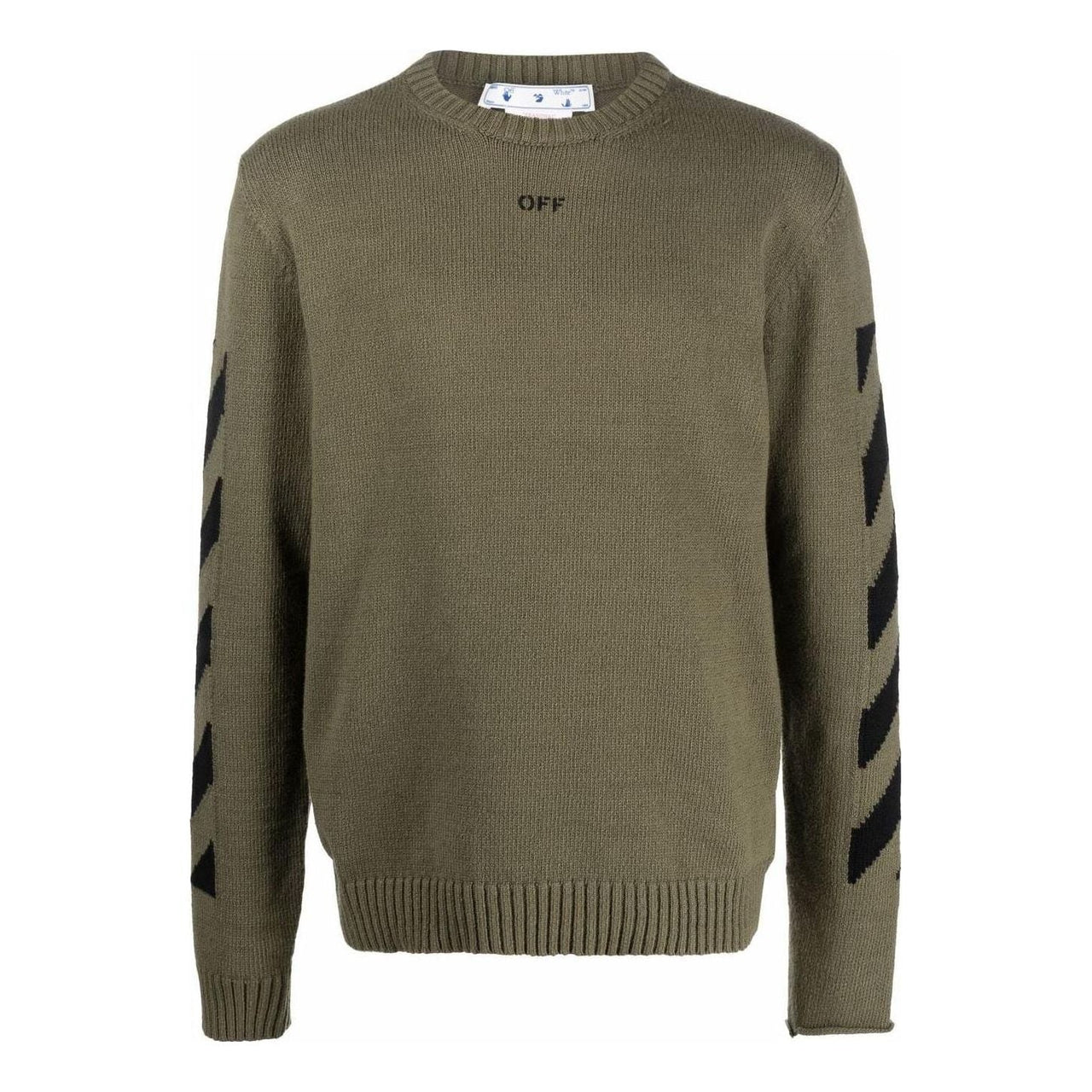 Men's Off-White FW22 Arrow Printing Cozy Round Neck Wool Sweater Military Green OMHE023S22KNI0015610