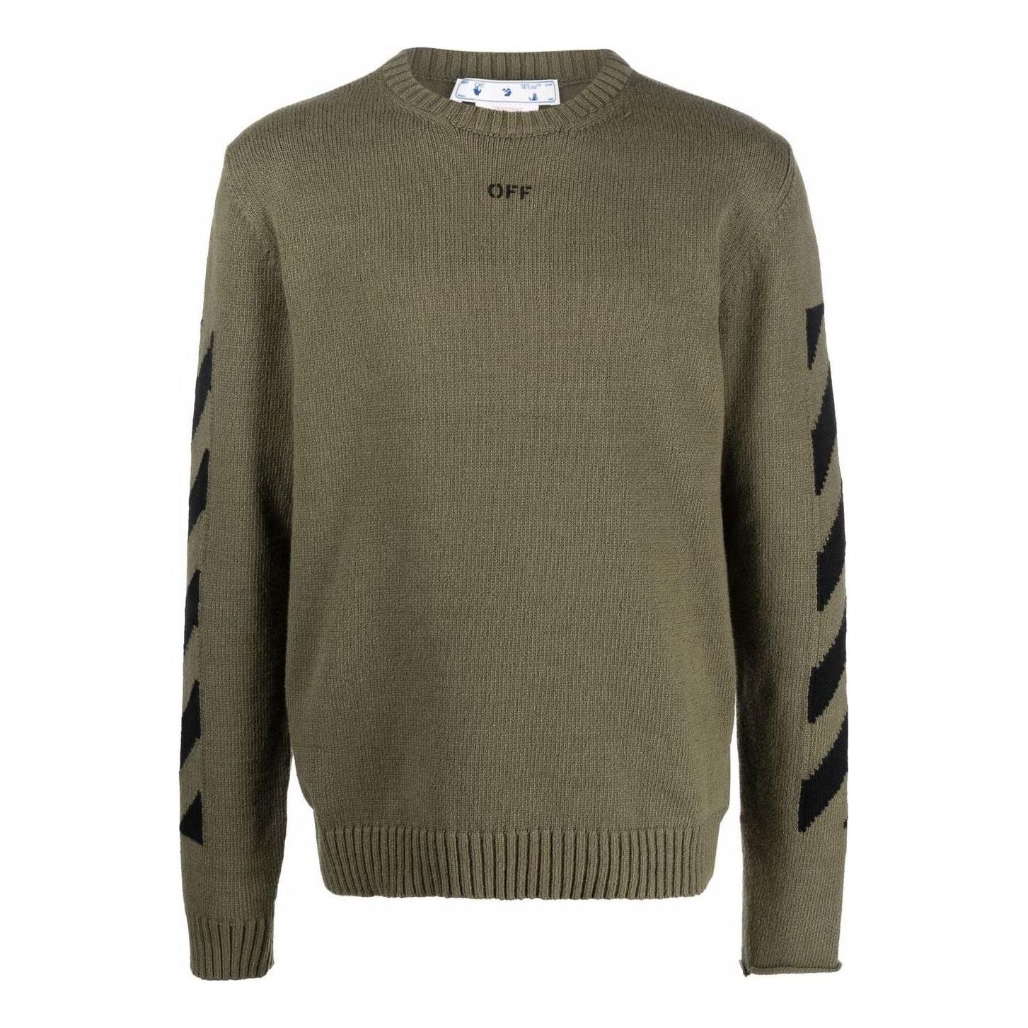 Men's Off-White FW22 Arrow Printing Cozy Round Neck Wool Sweater Military Green OMHE023S22KNI0015610