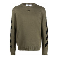 Men's Off-White FW22 Arrow Printing Cozy Round Neck Wool Sweater Military Green OMHE023S22KNI0015610
