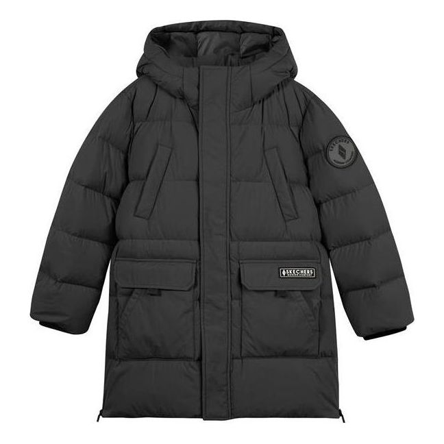 (GS) Skechers Casual Long Down Jacket 'Black Teal' L422B008